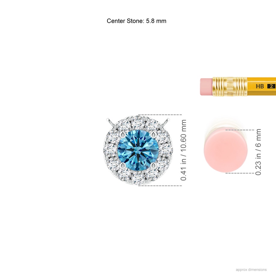 5.8mm Labgrown Round Lab-Grown Fancy Intense Blue Diamond Necklace with Halo in White Gold ruler