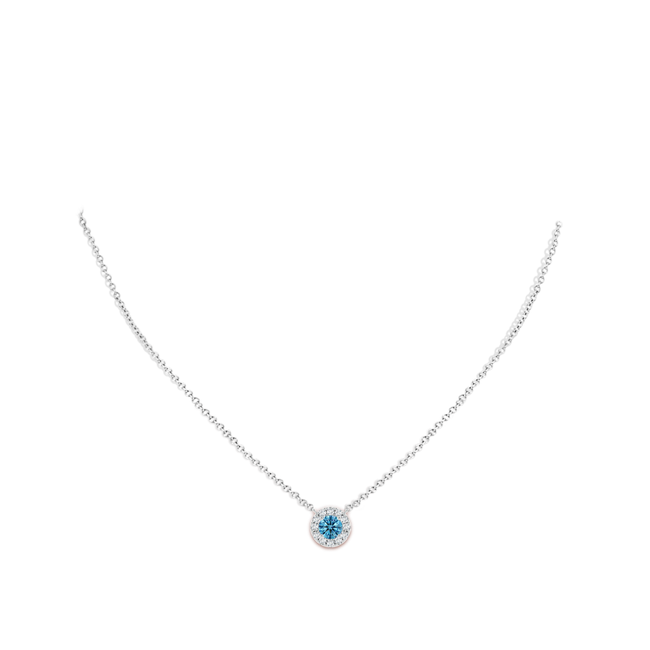 5.8mm Labgrown Round Lab-Grown Fancy Intense Blue Diamond Necklace with Halo in White Gold pen
