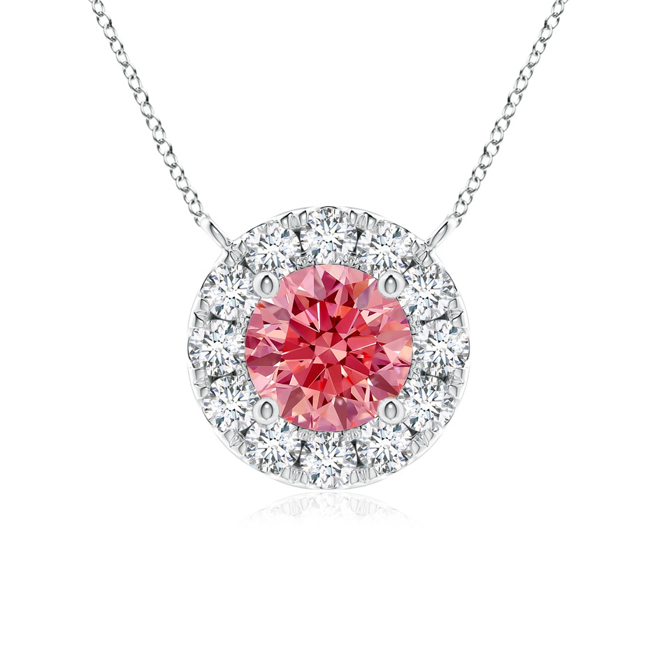 4.5mm Labgrown Round Lab-Grown Fancy Intense Pink Diamond Necklace with Halo in P950 Platinum 