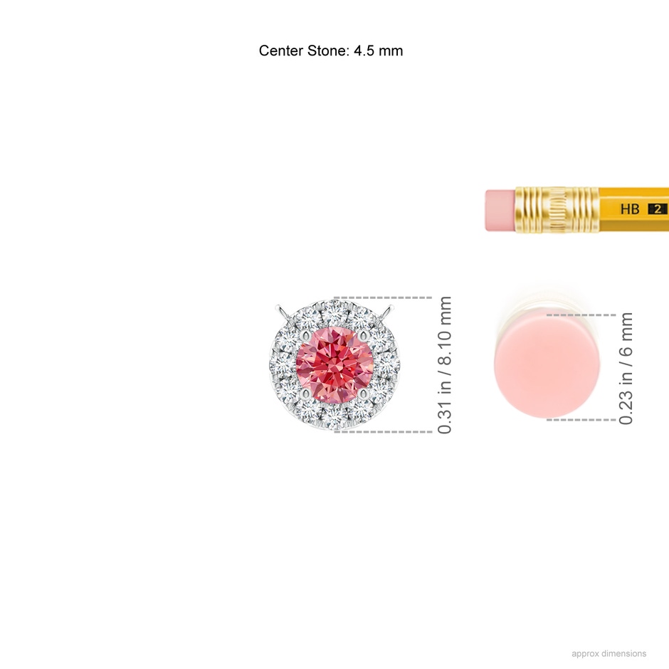 4.5mm Labgrown Round Lab-Grown Fancy Intense Pink Diamond Necklace with Halo in P950 Platinum ruler