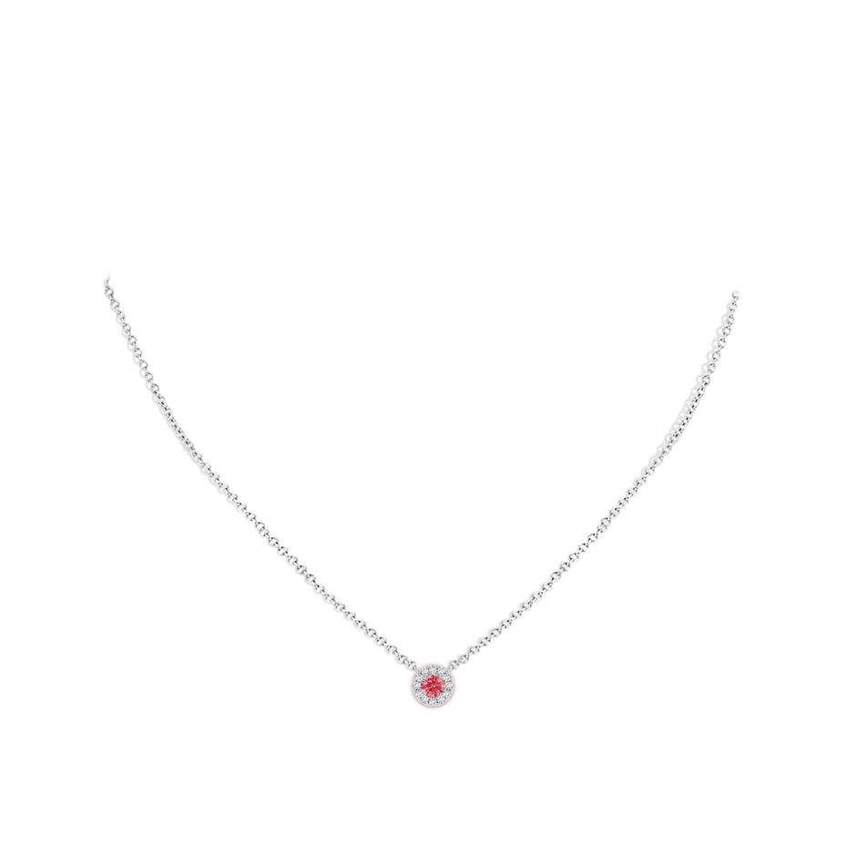4.5mm Labgrown Round Lab-Grown Fancy Intense Pink Diamond Necklace with Halo in P950 Platinum pen