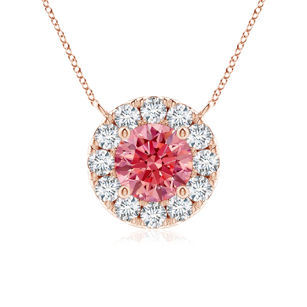 4.5mm Labgrown Round Lab-Grown Fancy Intense Pink Diamond Necklace with Halo in Rose Gold