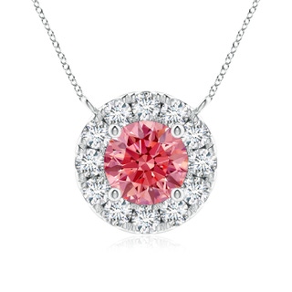 5.1mm Labgrown Round Lab-Grown Fancy Intense Pink Diamond Necklace with Halo in P950 Platinum