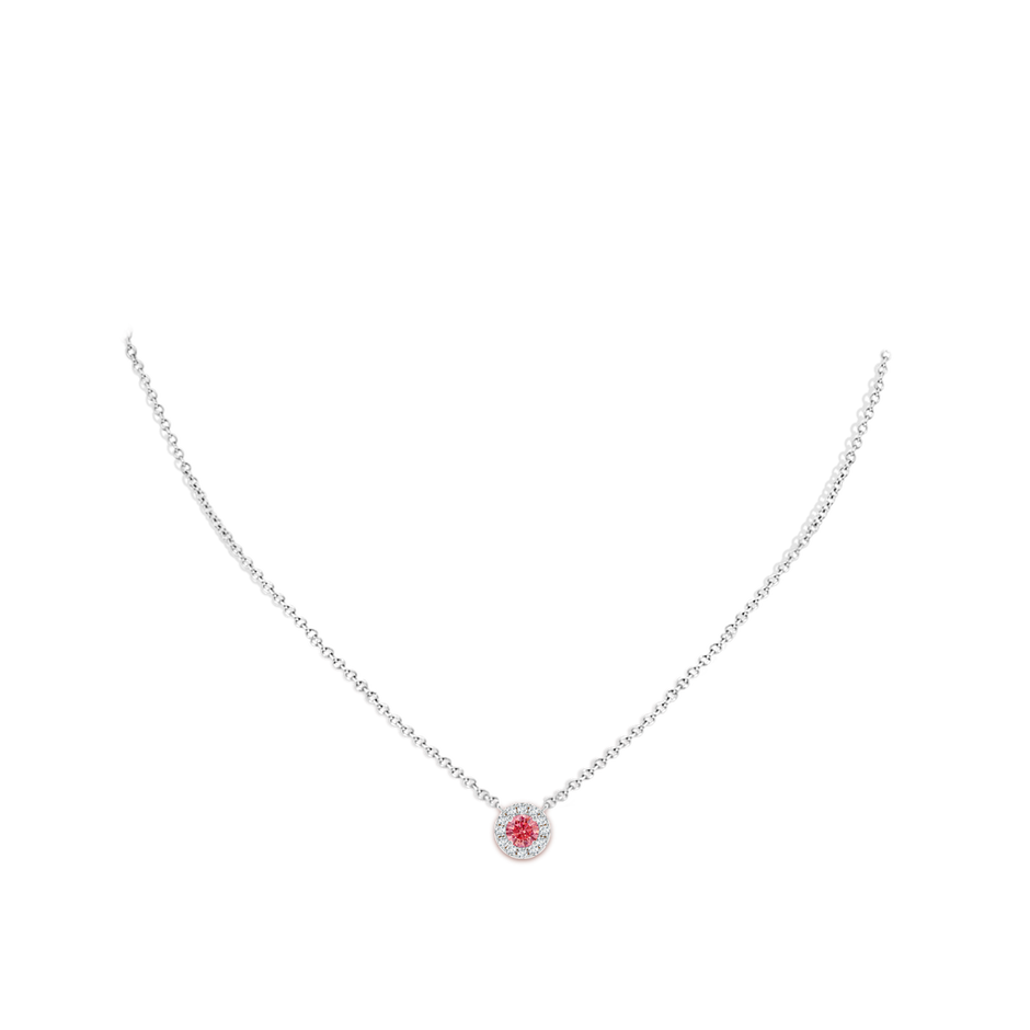 5.1mm Labgrown Round Lab-Grown Fancy Intense Pink Diamond Necklace with Halo in White Gold pen