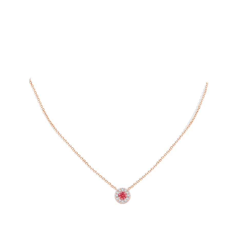 5.8mm Labgrown Round Lab-Grown Fancy Intense Pink Diamond Necklace with Halo in Rose Gold pen