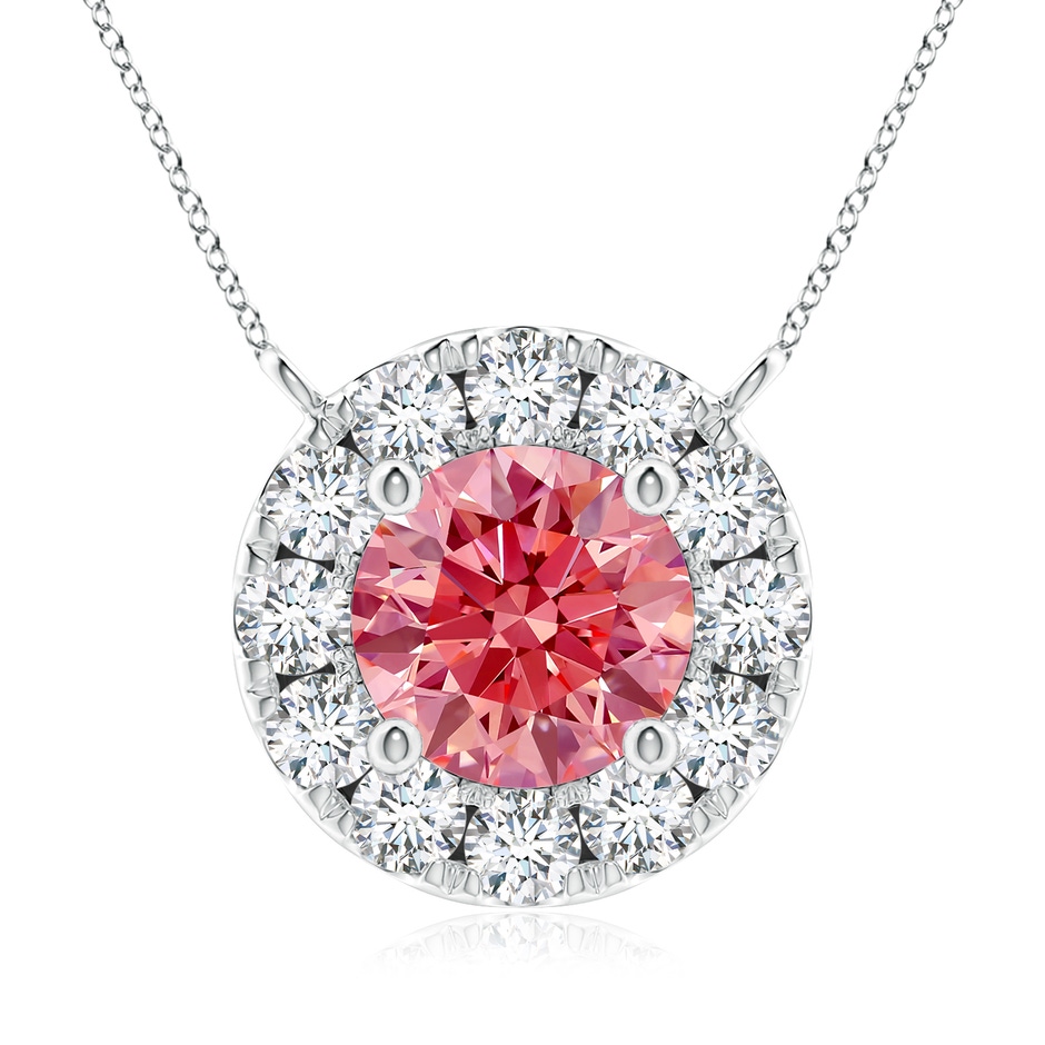 5.8mm Labgrown Round Lab-Grown Fancy Intense Pink Diamond Necklace with Halo in White Gold 