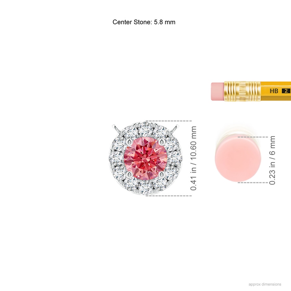 5.8mm Labgrown Round Lab-Grown Fancy Intense Pink Diamond Necklace with Halo in White Gold ruler
