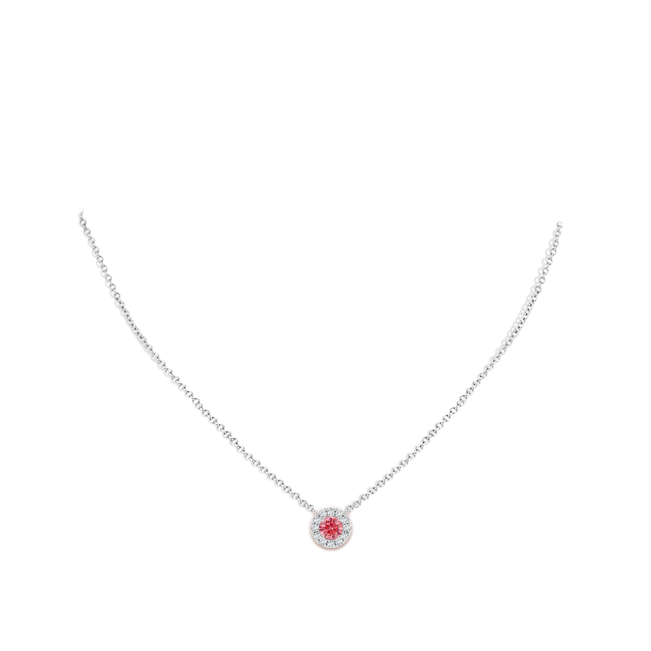 5.8mm Labgrown Round Lab-Grown Fancy Intense Pink Diamond Necklace with Halo in White Gold pen