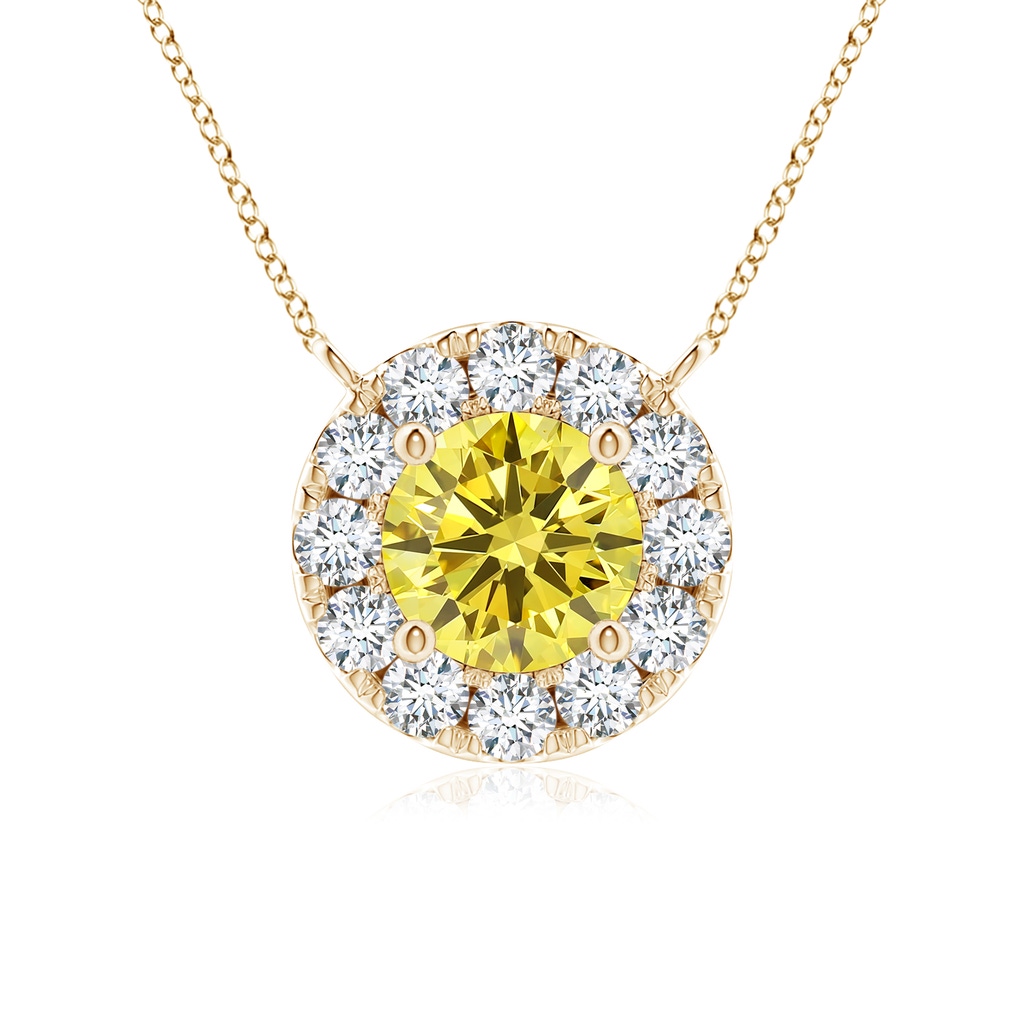 4.5mm Labgrown Round Lab-Grown Fancy Intense Yellow Diamond Necklace with Halo in Yellow Gold