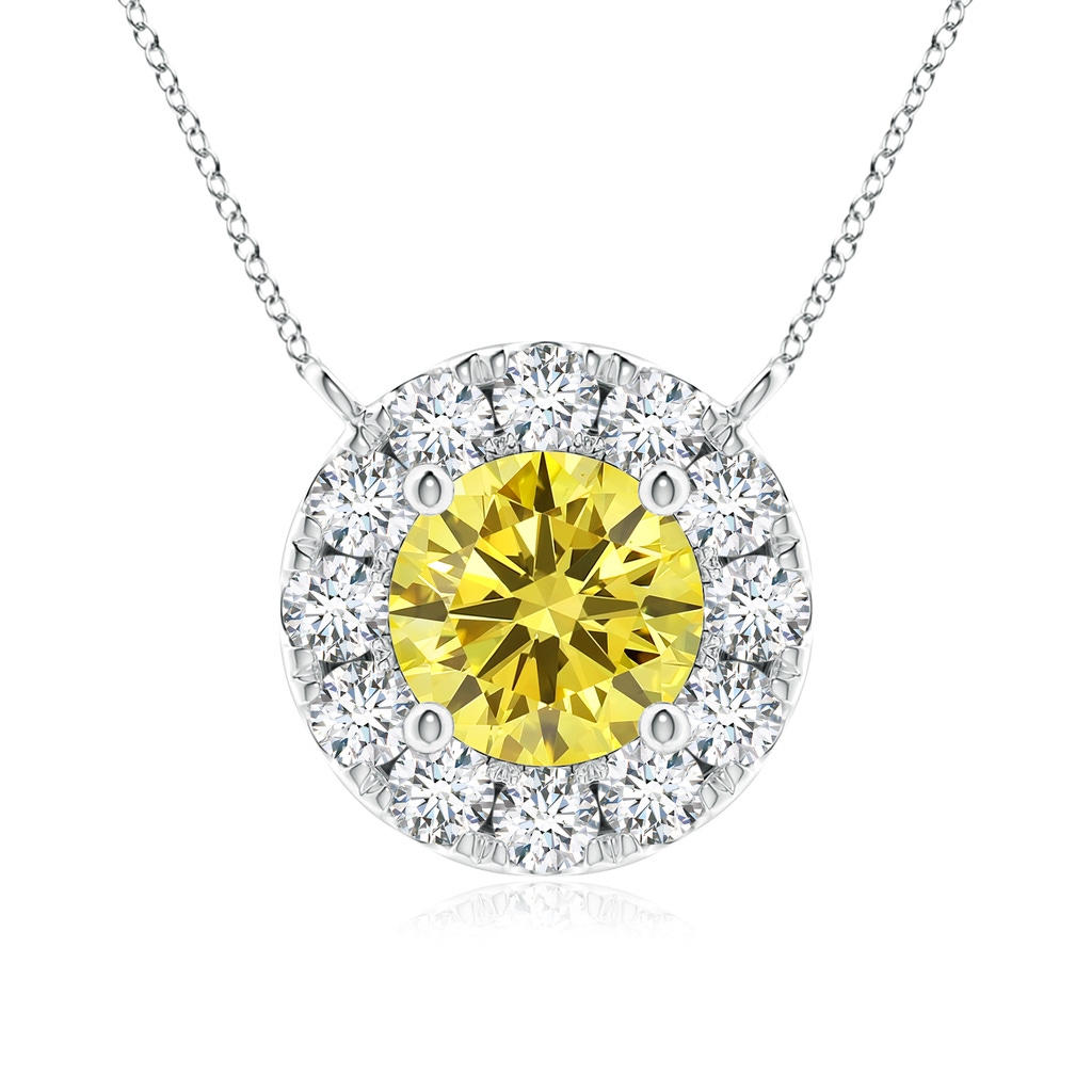 5.1mm Labgrown Round Lab-Grown Fancy Intense Yellow Diamond Necklace with Halo in White Gold