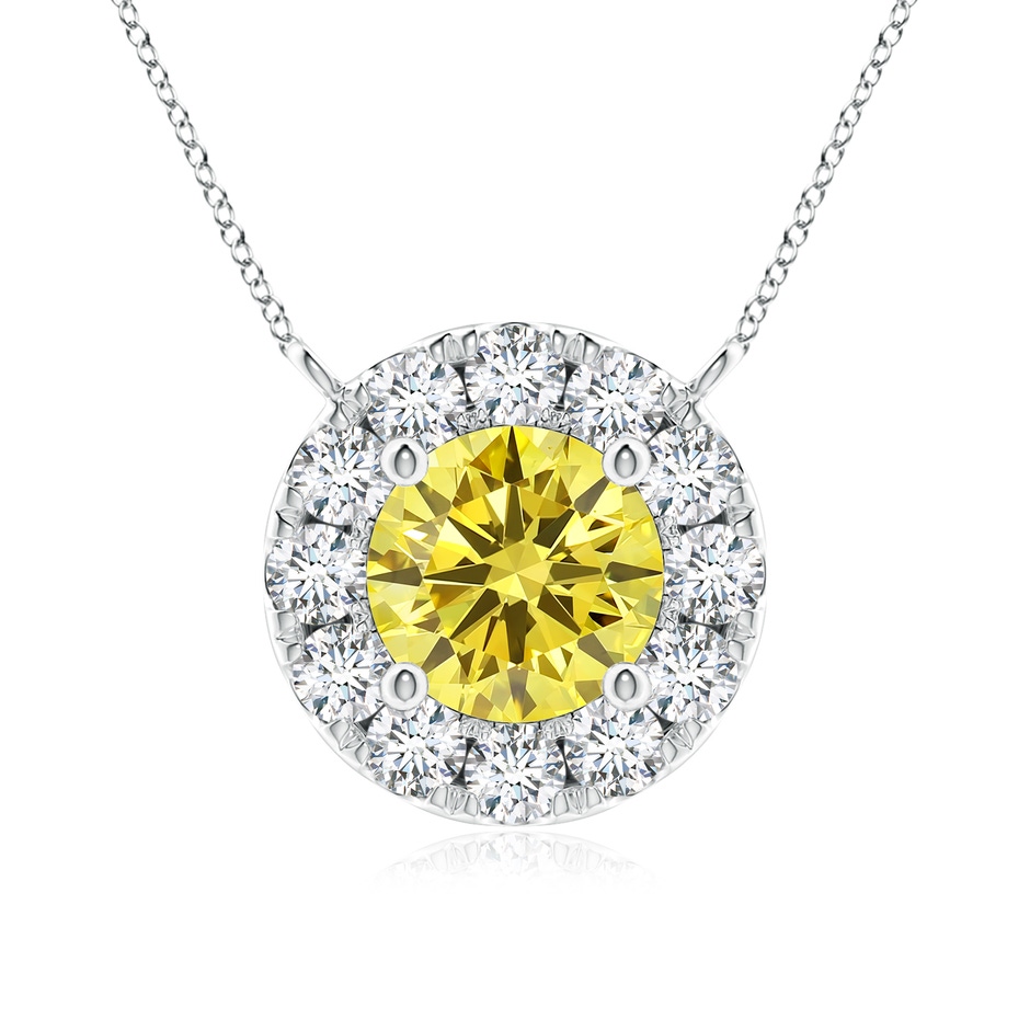 5.1mm Labgrown Round Lab-Grown Fancy Intense Yellow Diamond Necklace with Halo in White Gold 