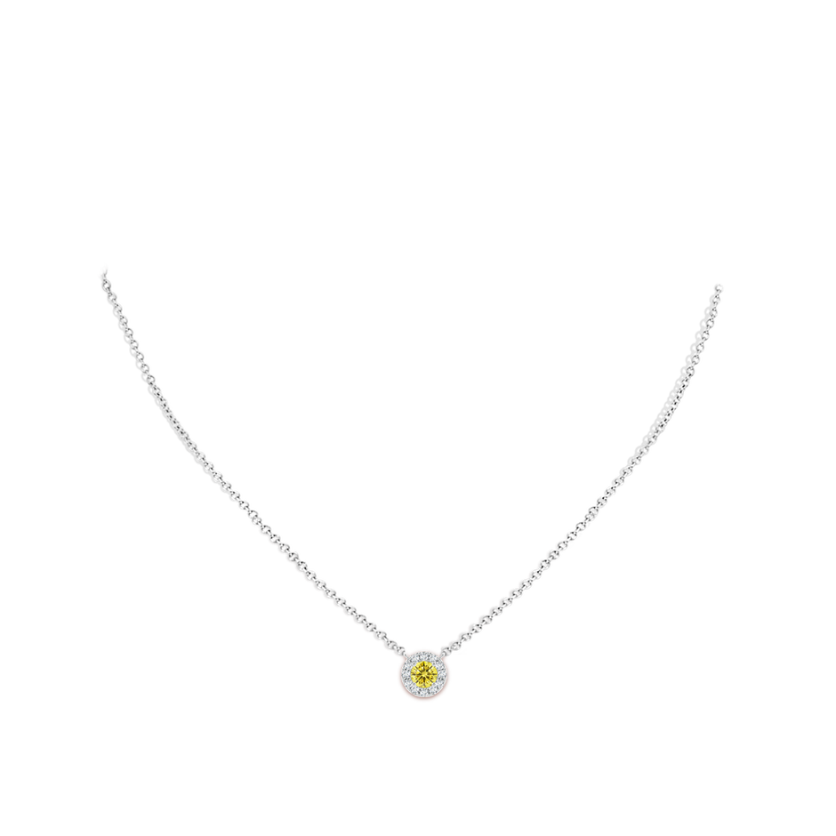 5.1mm Labgrown Round Lab-Grown Fancy Intense Yellow Diamond Necklace with Halo in White Gold pen