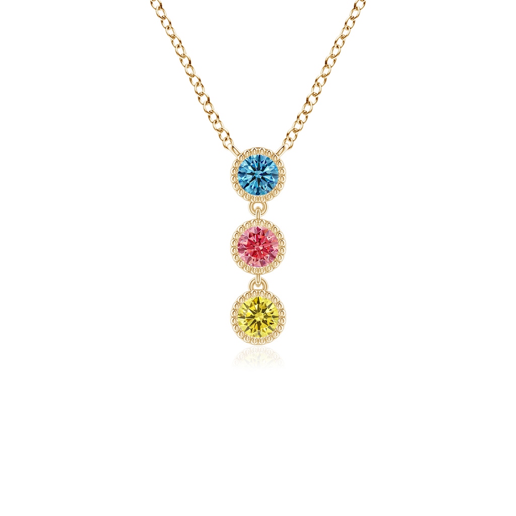 2.8mm Labgrown Bezel-Set Three Stone Lab-Grown Fancy Intense Multi-Colour Diamond Necklace in Yellow Gold