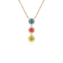 Three Stone Yellow Gold Lab Grown Yellow Diamond Necklaces and Pendants