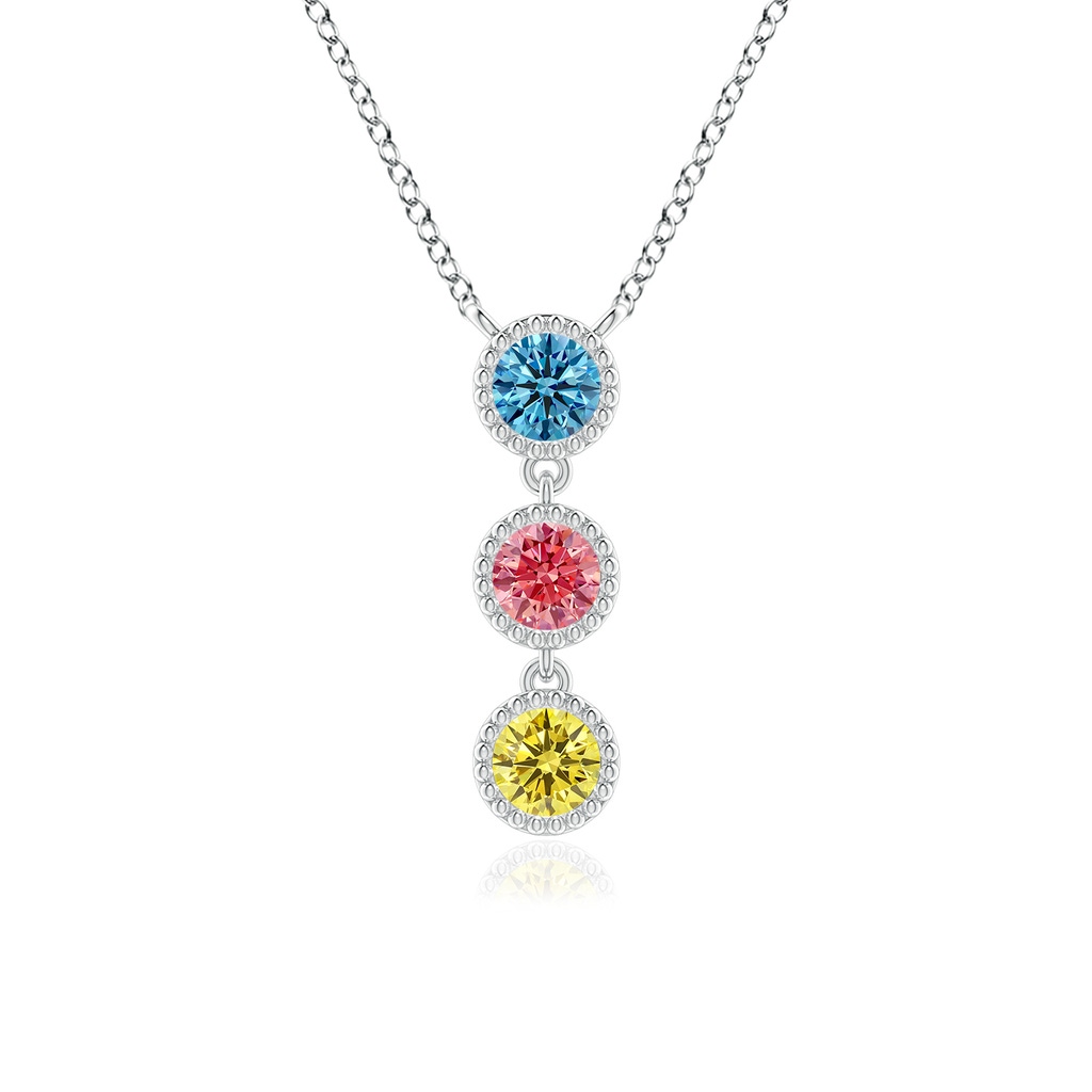 3.6mm Labgrown Bezel-Set Three Stone Lab-Grown Fancy Intense Multi-Color Diamond Necklace in White Gold