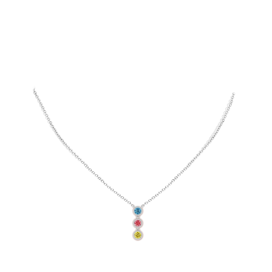 3.6mm Labgrown Bezel-Set Three Stone Lab-Grown Fancy Intense Multi-Color Diamond Necklace in White Gold pen