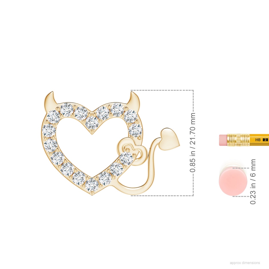 2.85mm FGVS Lab-Grown Diamond Devil Heart Pendant in Yellow Gold ruler