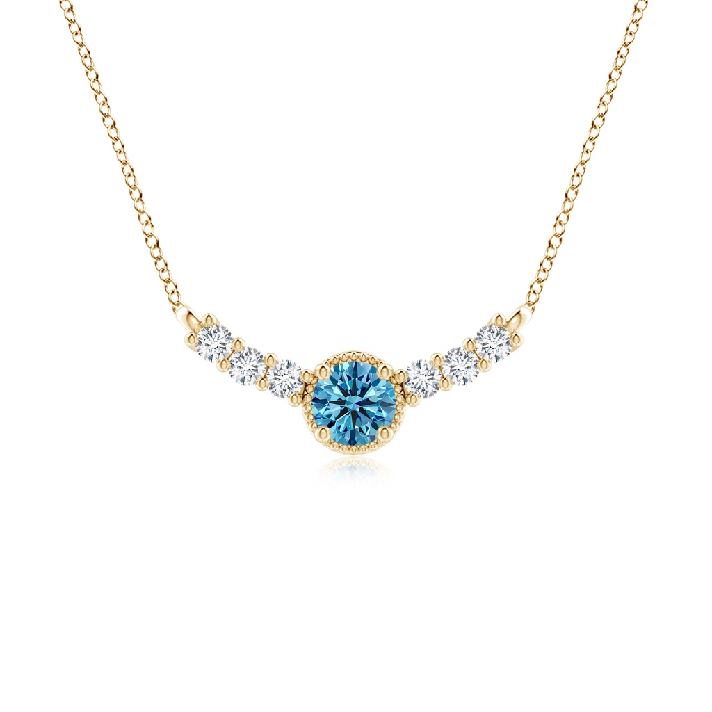 5.1mm Labgrown Vintage Inspired Lab-Grown Fancy Intense Blue and White Diamond Curved Bar Pendant in Yellow Gold