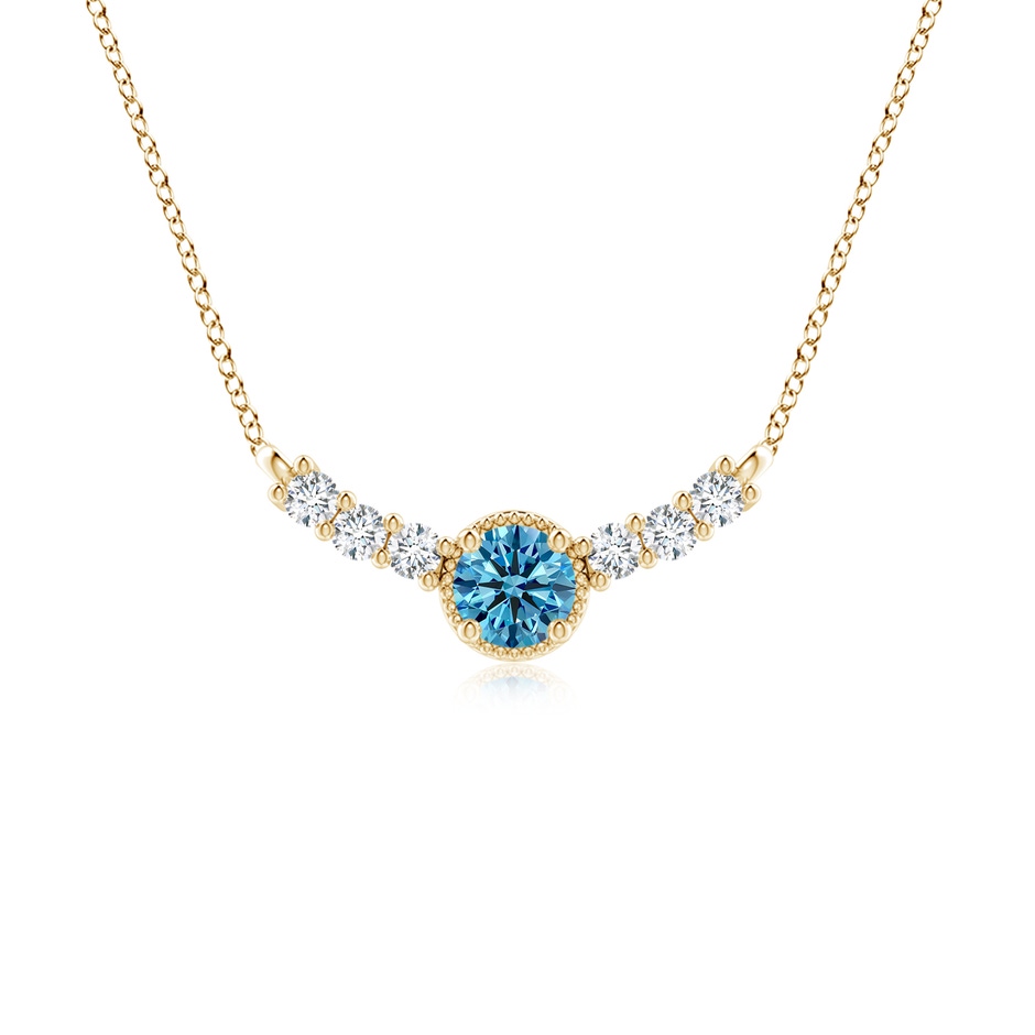 5.1mm Labgrown Vintage Inspired Lab-Grown Fancy Intense Blue and White Diamond Curved Bar Pendant in Yellow Gold 