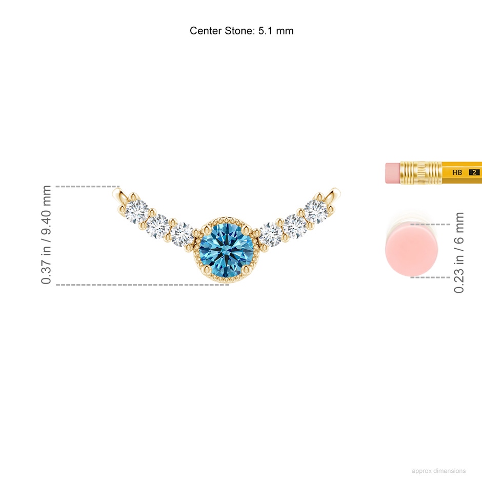 5.1mm Labgrown Vintage Inspired Lab-Grown Fancy Intense Blue and White Diamond Curved Bar Pendant in Yellow Gold ruler