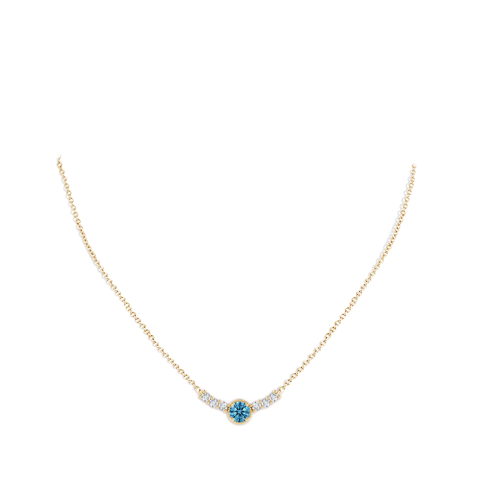 5.1mm Labgrown Vintage Inspired Lab-Grown Fancy Intense Blue and White Diamond Curved Bar Pendant in Yellow Gold pen