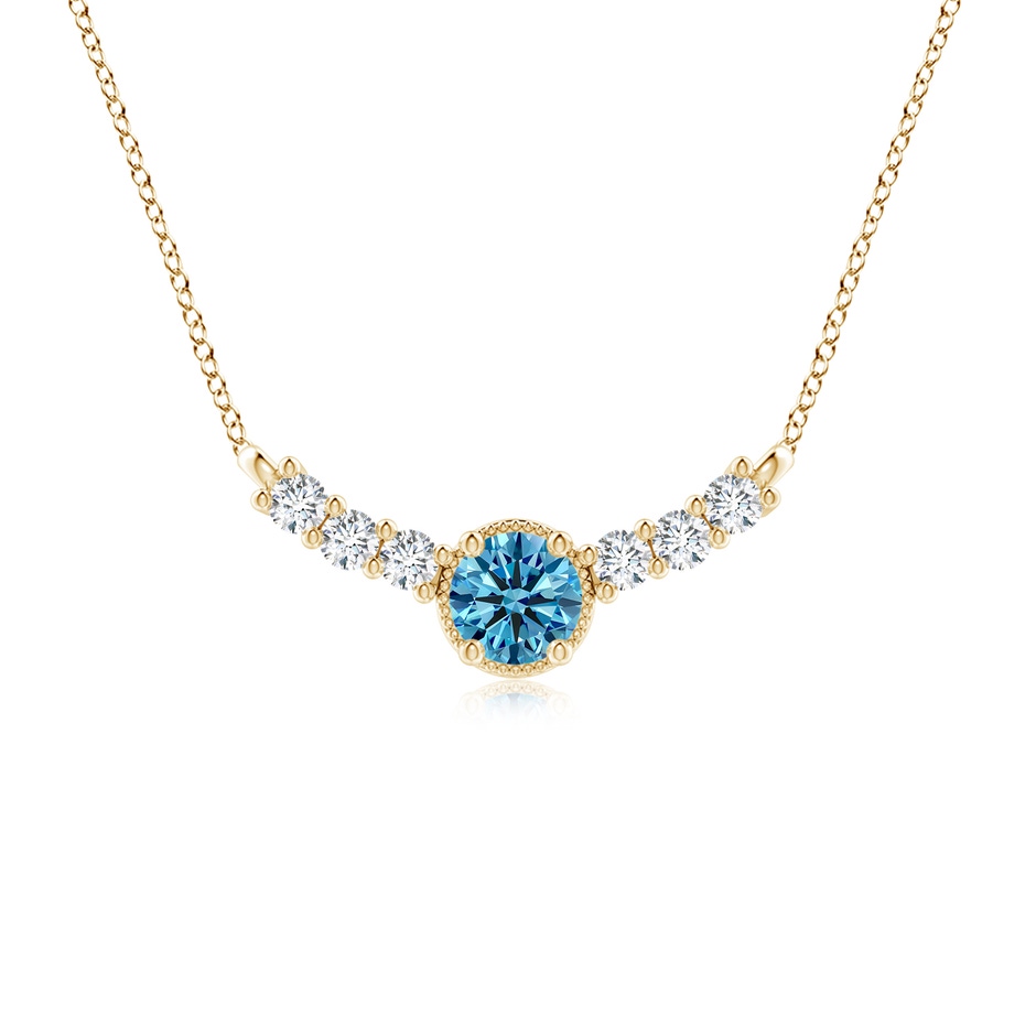 6.4mm Labgrown Vintage Inspired Lab-Grown Fancy Intense Blue and White Diamond Curved Bar Pendant in Yellow Gold 