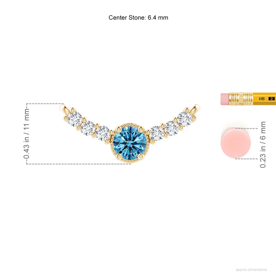 6.4mm Labgrown Vintage Inspired Lab-Grown Fancy Intense Blue and White Diamond Curved Bar Pendant in Yellow Gold ruler