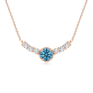 7.4mm Labgrown Vintage Inspired Lab-Grown Fancy Intense Blue and White Diamond Curved Bar Pendant in 18K Rose Gold