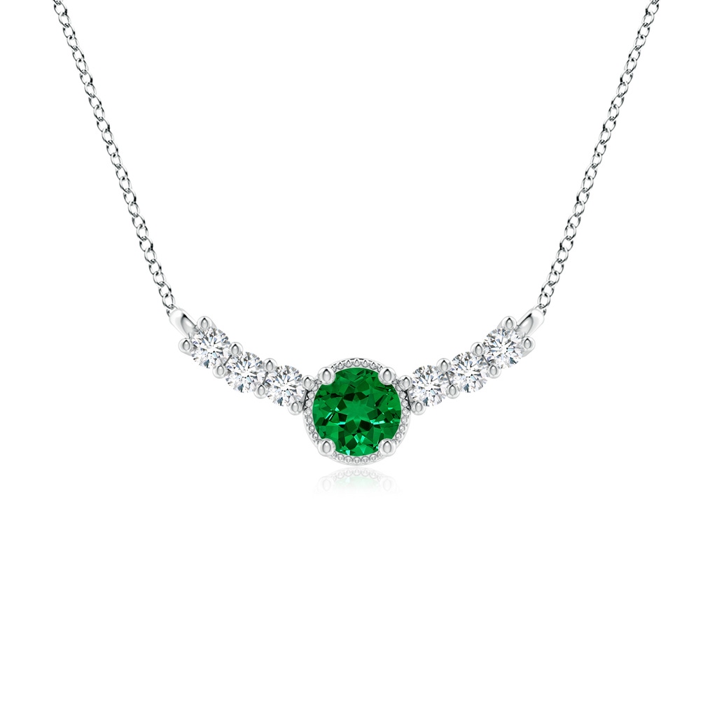 6mm Labgrown Lab-Grown Vintage Inspired Emerald and Lab Diamond Curved Bar Pendant in P950 Platinum