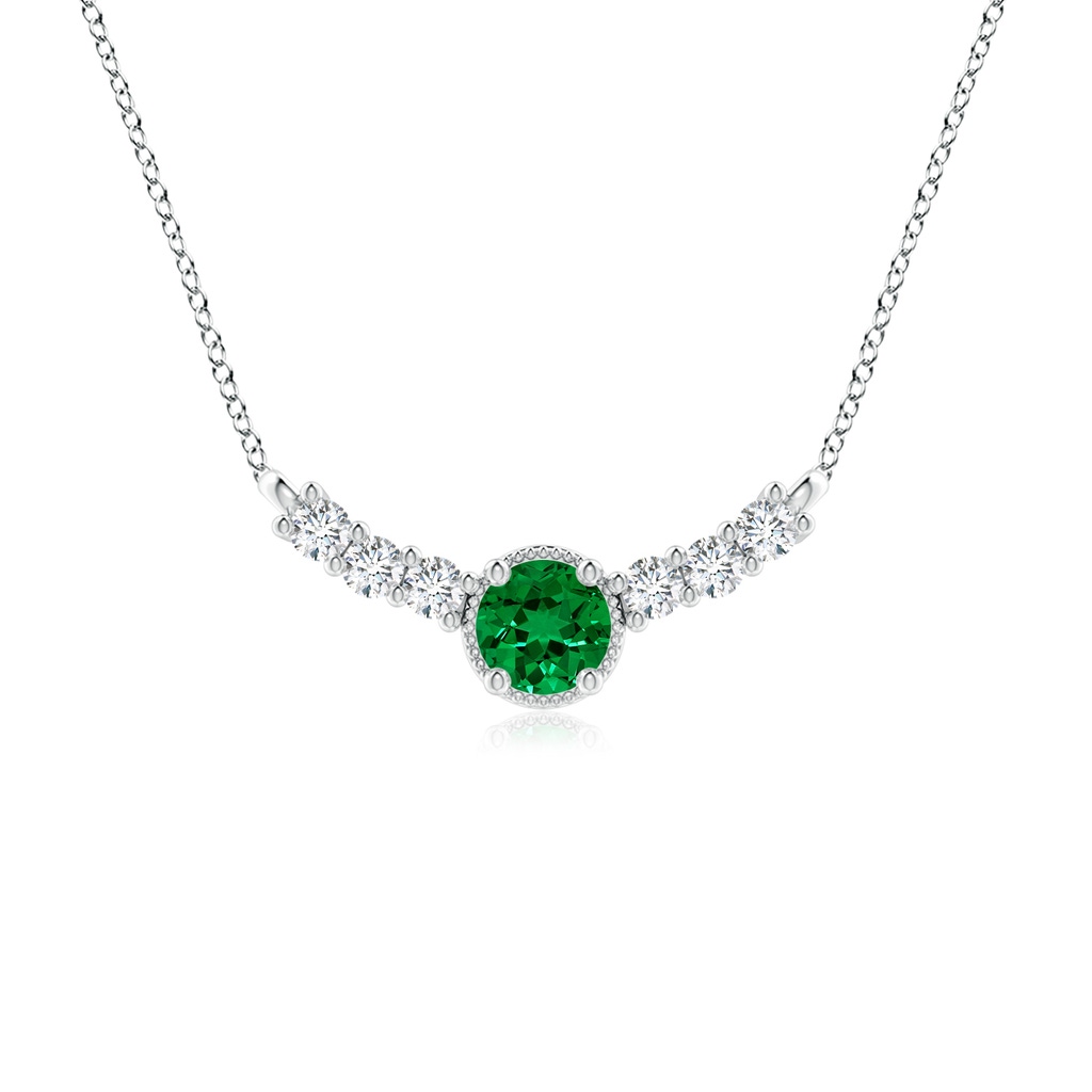 6mm Labgrown Lab-Grown Vintage Inspired Emerald and Lab Diamond Curved Bar Pendant in S999 Silver