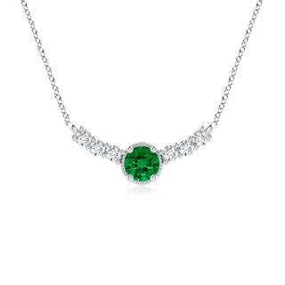 6mm Labgrown Lab-Grown Vintage Inspired Emerald and Lab Diamond Curved Bar Pendant in S999 Silver