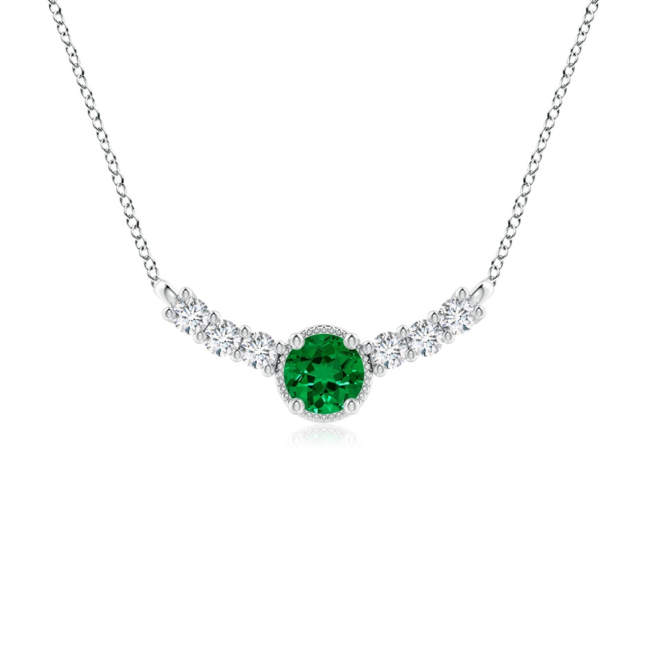 6mm Labgrown Lab-Grown Vintage Inspired Emerald and Lab Diamond Curved Bar Pendant in White Gold 