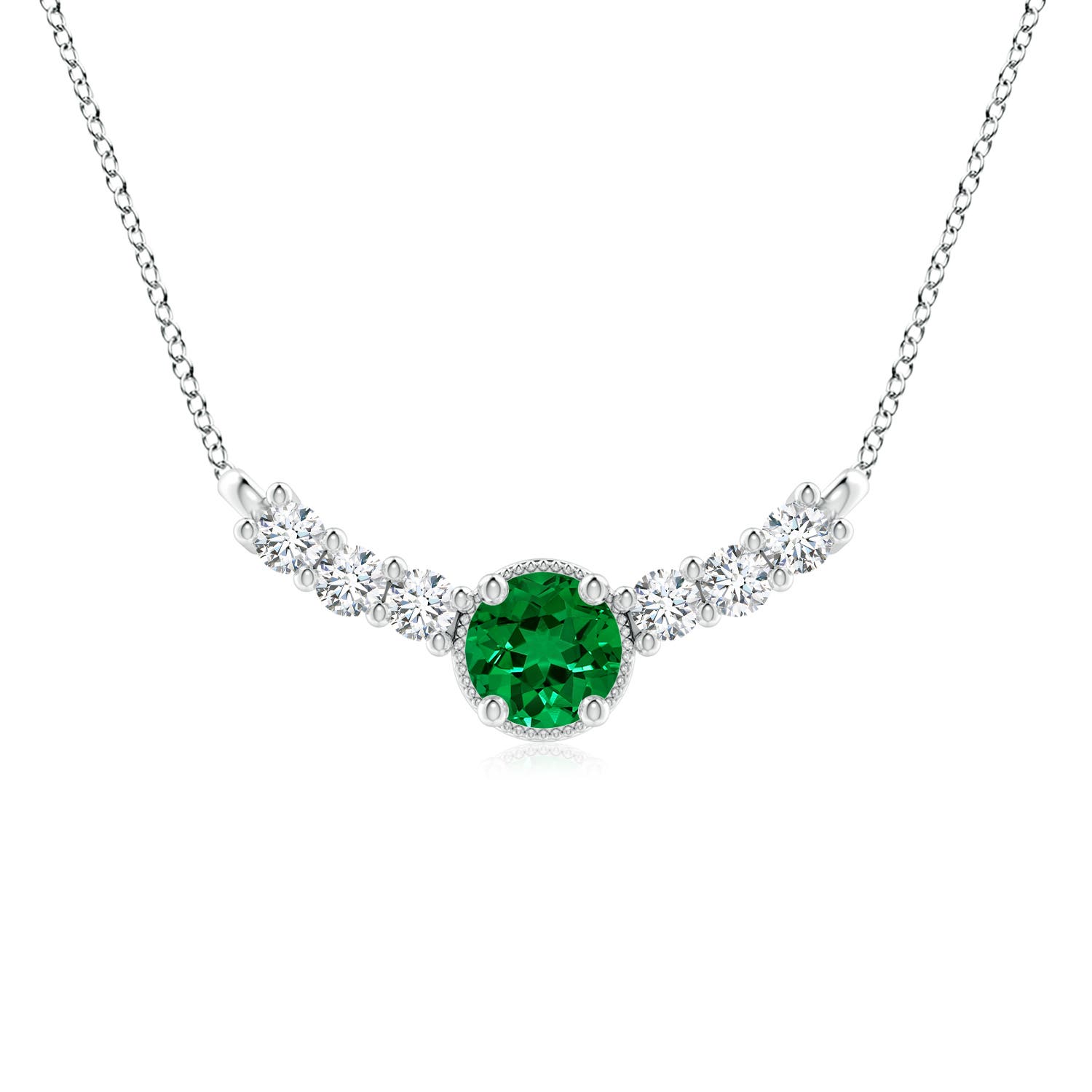8mm Labgrown Lab-Grown Vintage Inspired Emerald and Lab Diamond Curved Bar Pendant in White Gold