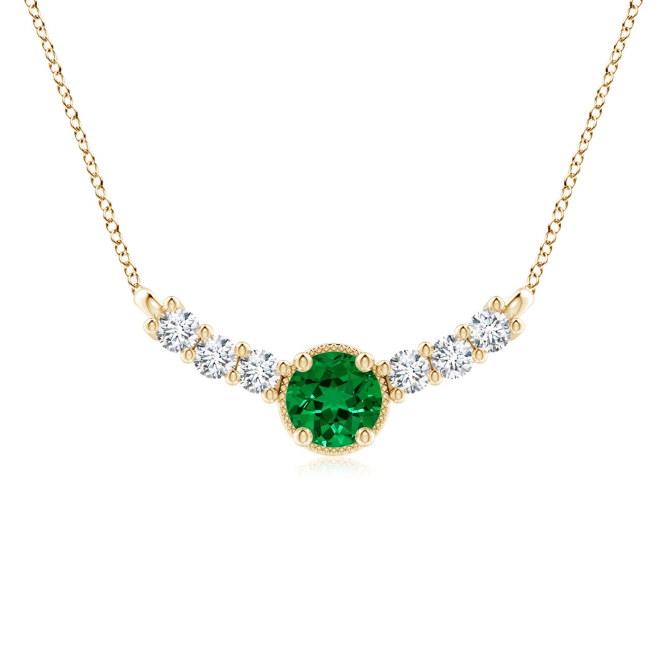 8mm Labgrown Lab-Grown Vintage Inspired Emerald and Lab Diamond Curved Bar Pendant in Yellow Gold 