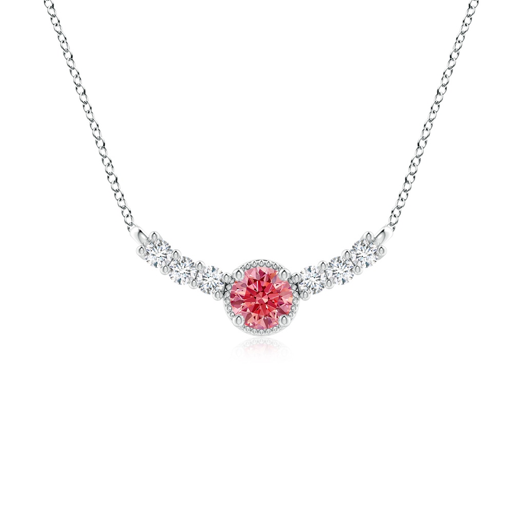 5.1mm Labgrown Vintage Inspired Lab-Grown Fancy Intense Pink and White Diamond Curved Bar Pendant in P950 Platinum