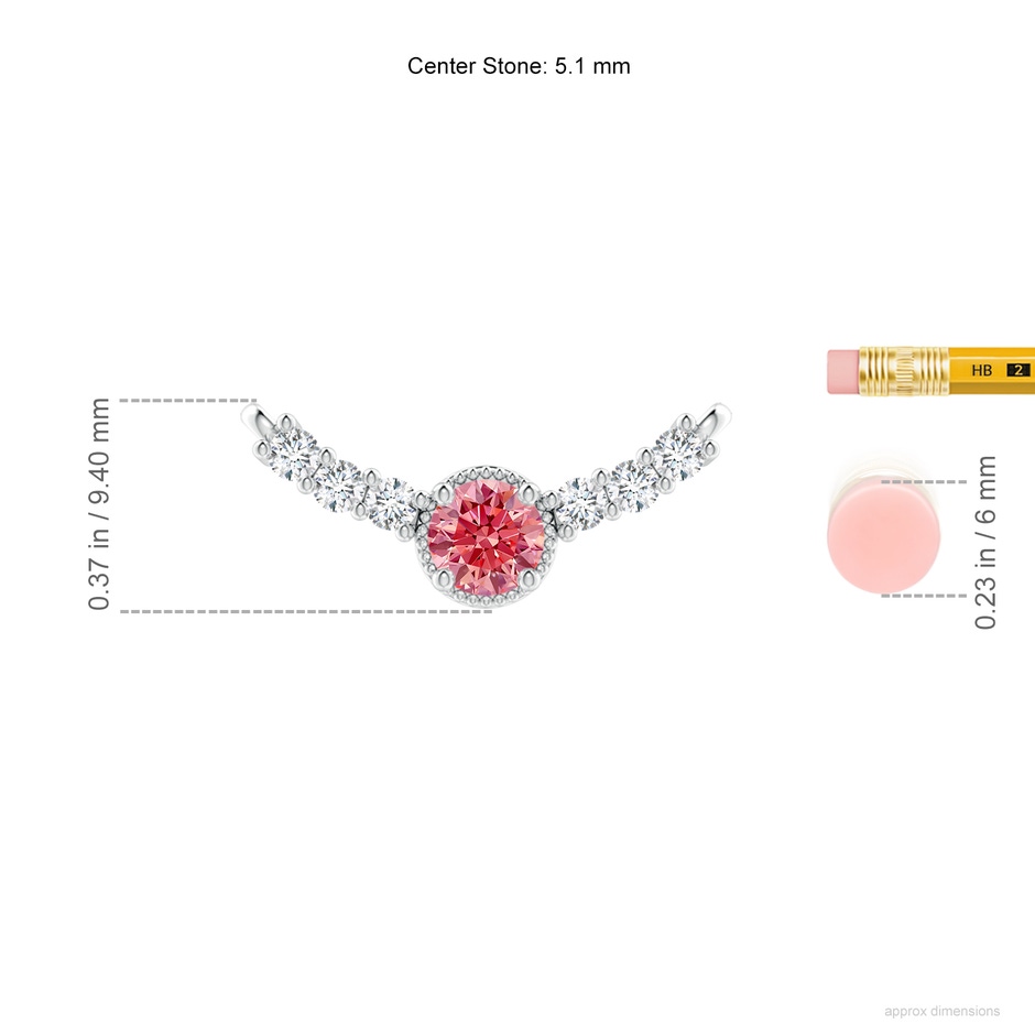 5.1mm Labgrown Vintage Inspired Lab-Grown Fancy Intense Pink and White Diamond Curved Bar Pendant in P950 Platinum ruler