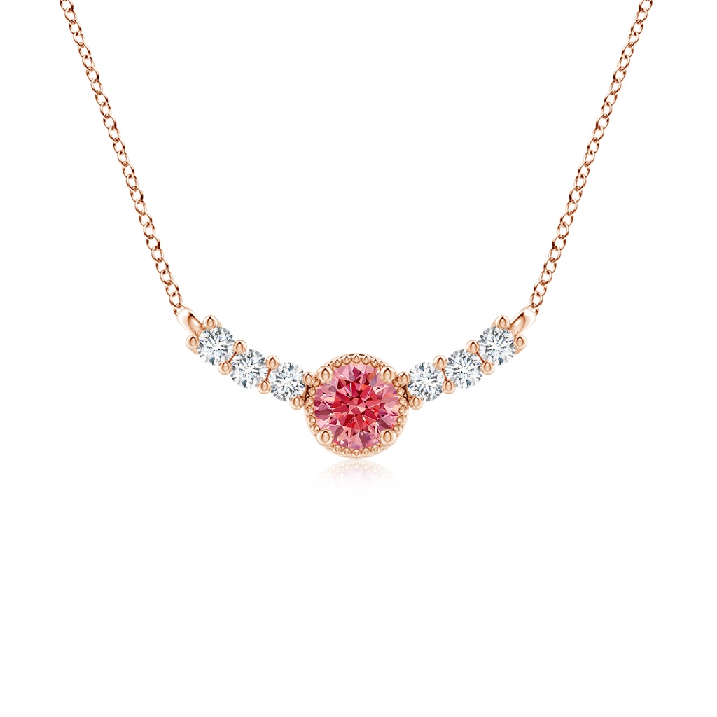 5.1mm Labgrown Vintage Inspired Lab-Grown Fancy Intense Pink and White Diamond Curved Bar Pendant in Rose Gold
