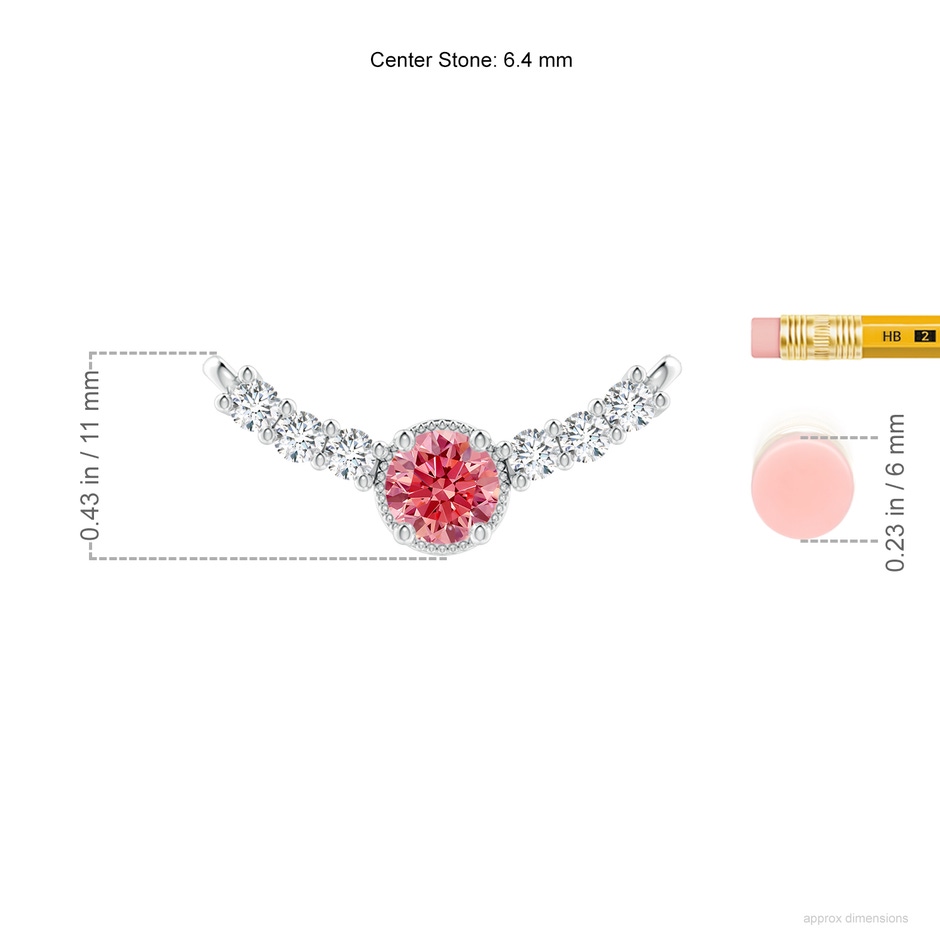 6.4mm Labgrown Vintage Inspired Lab-Grown Fancy Intense Pink and White Diamond Curved Bar Pendant in P950 Platinum ruler