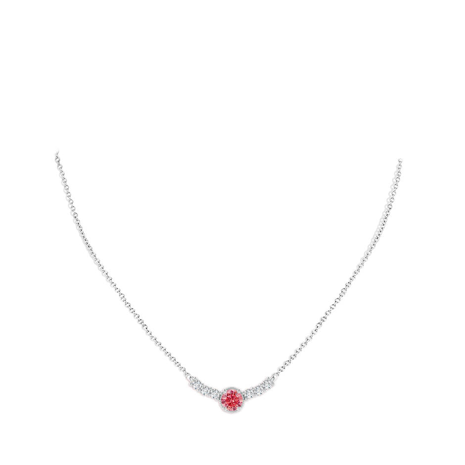 6.4mm Labgrown Vintage Inspired Lab-Grown Fancy Intense Pink and White Diamond Curved Bar Pendant in White Gold pen