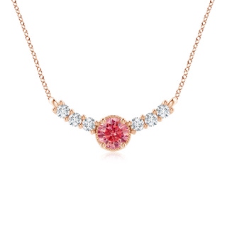 7.4mm Labgrown Vintage Inspired Lab-Grown Fancy Intense Pink and White Diamond Curved Bar Pendant in Rose Gold