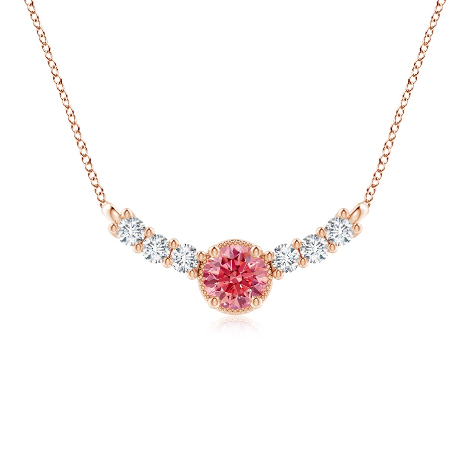7.4mm Labgrown Vintage Inspired Lab-Grown Fancy Intense Pink and White Diamond Curved Bar Pendant in Rose Gold 
