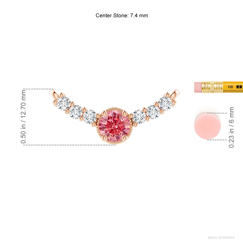 7.4mm Labgrown Vintage Inspired Lab-Grown Fancy Intense Pink and White Diamond Curved Bar Pendant in Rose Gold ruler