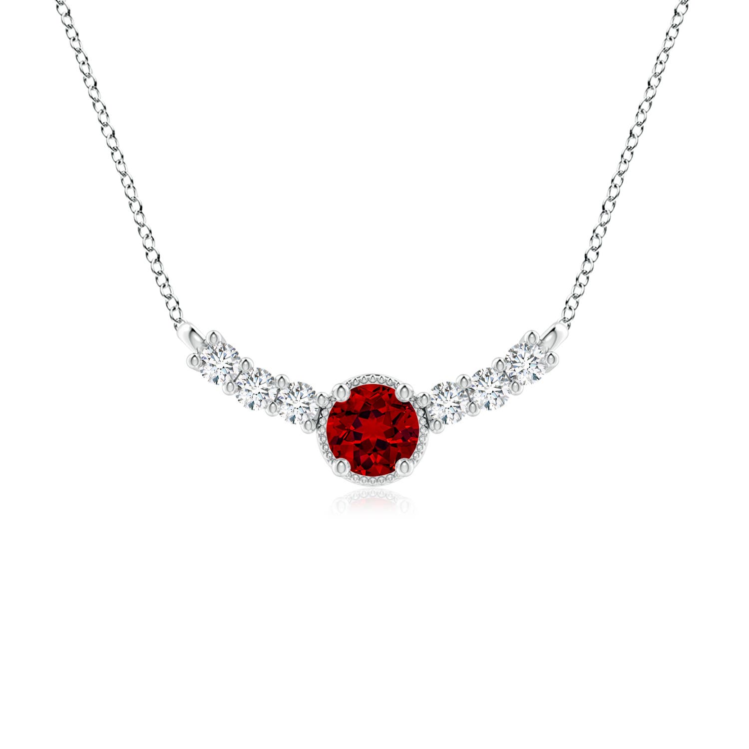 6mm Labgrown Lab-Grown Vintage Inspired Ruby and Lab Diamond Curved Bar Pendant in P950 Platinum