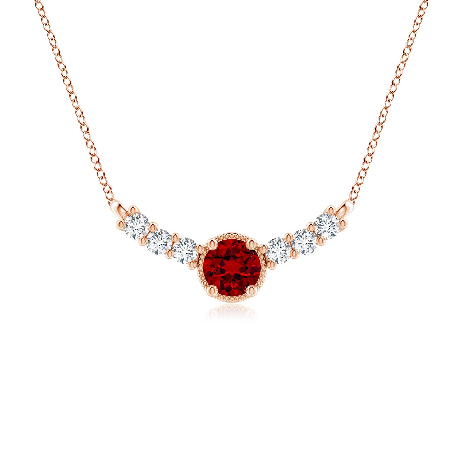6mm Labgrown Lab-Grown Vintage Inspired Ruby and Lab Diamond Curved Bar Pendant in Rose Gold