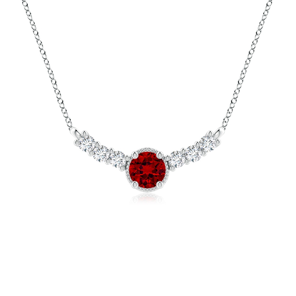 6mm Labgrown Lab-Grown Vintage Inspired Ruby and Lab Diamond Curved Bar Pendant in S999 Silver
