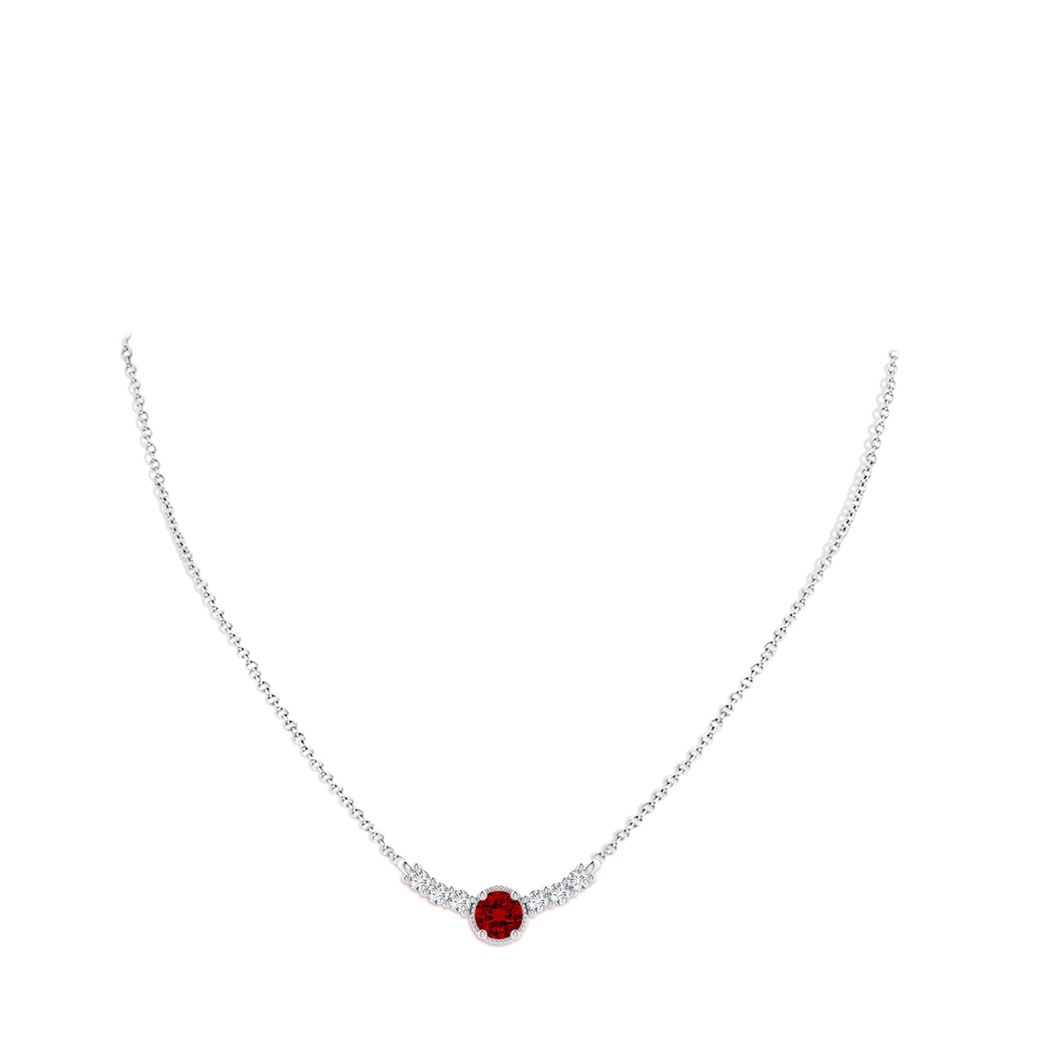 6mm Labgrown Lab-Grown Vintage Inspired Ruby and Lab Diamond Curved Bar Pendant in White Gold - body_neck