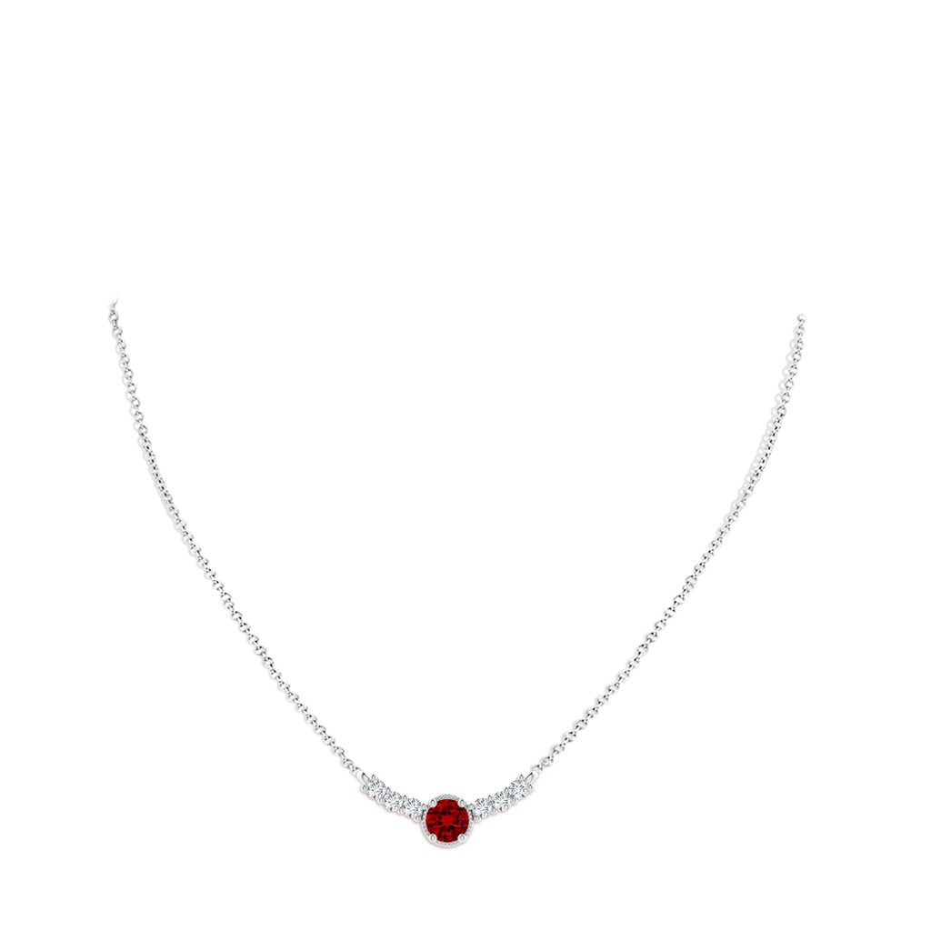 6mm Labgrown Lab-Grown Vintage Inspired Ruby and Lab Diamond Curved Bar Pendant in White Gold pen