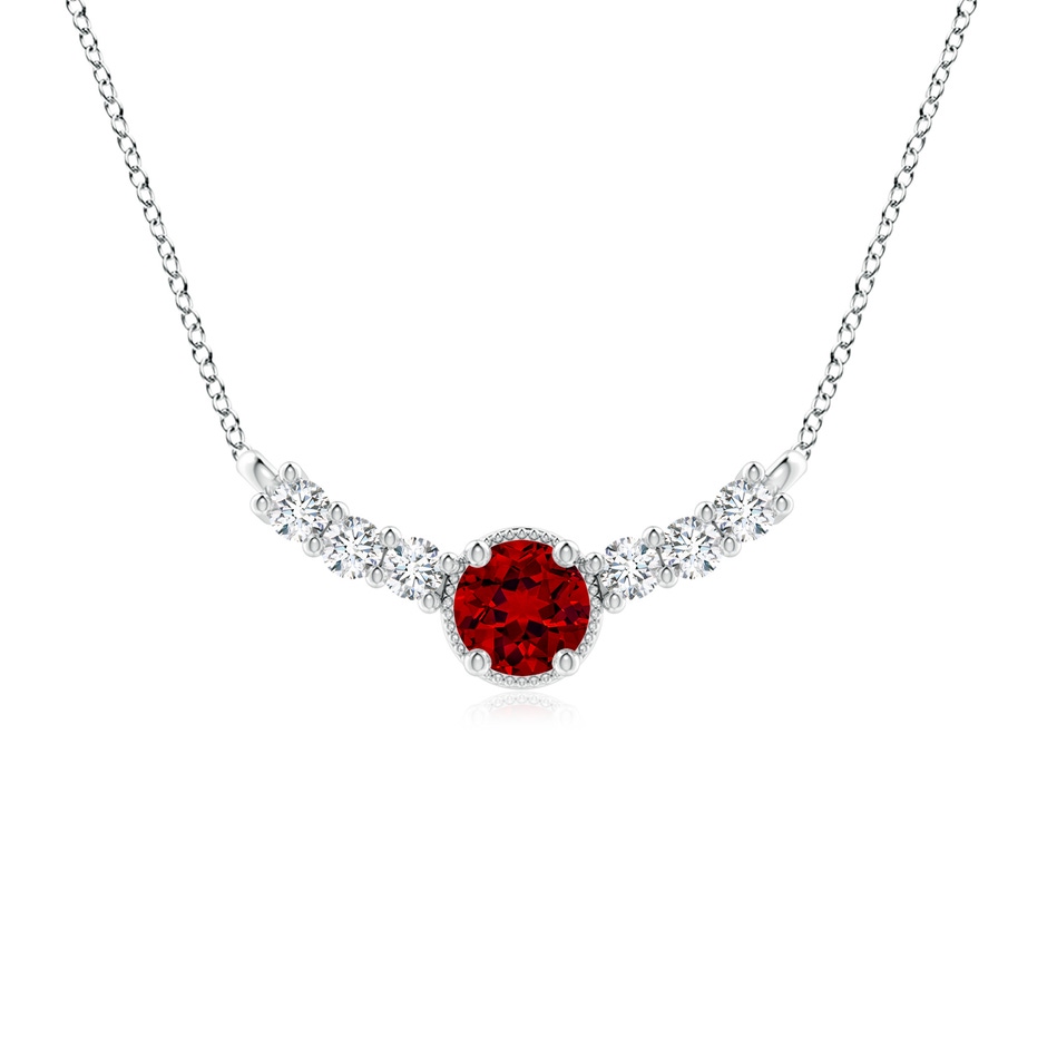 7mm Labgrown Lab-Grown Vintage Inspired Ruby and Lab Diamond Curved Bar Pendant in White Gold 