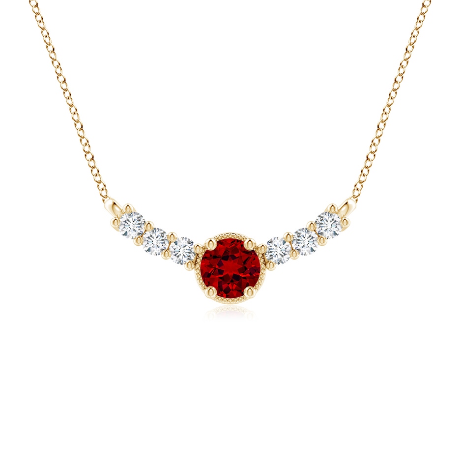 7mm Labgrown Lab-Grown Vintage Inspired Ruby and Lab Diamond Curved Bar Pendant in Yellow Gold 