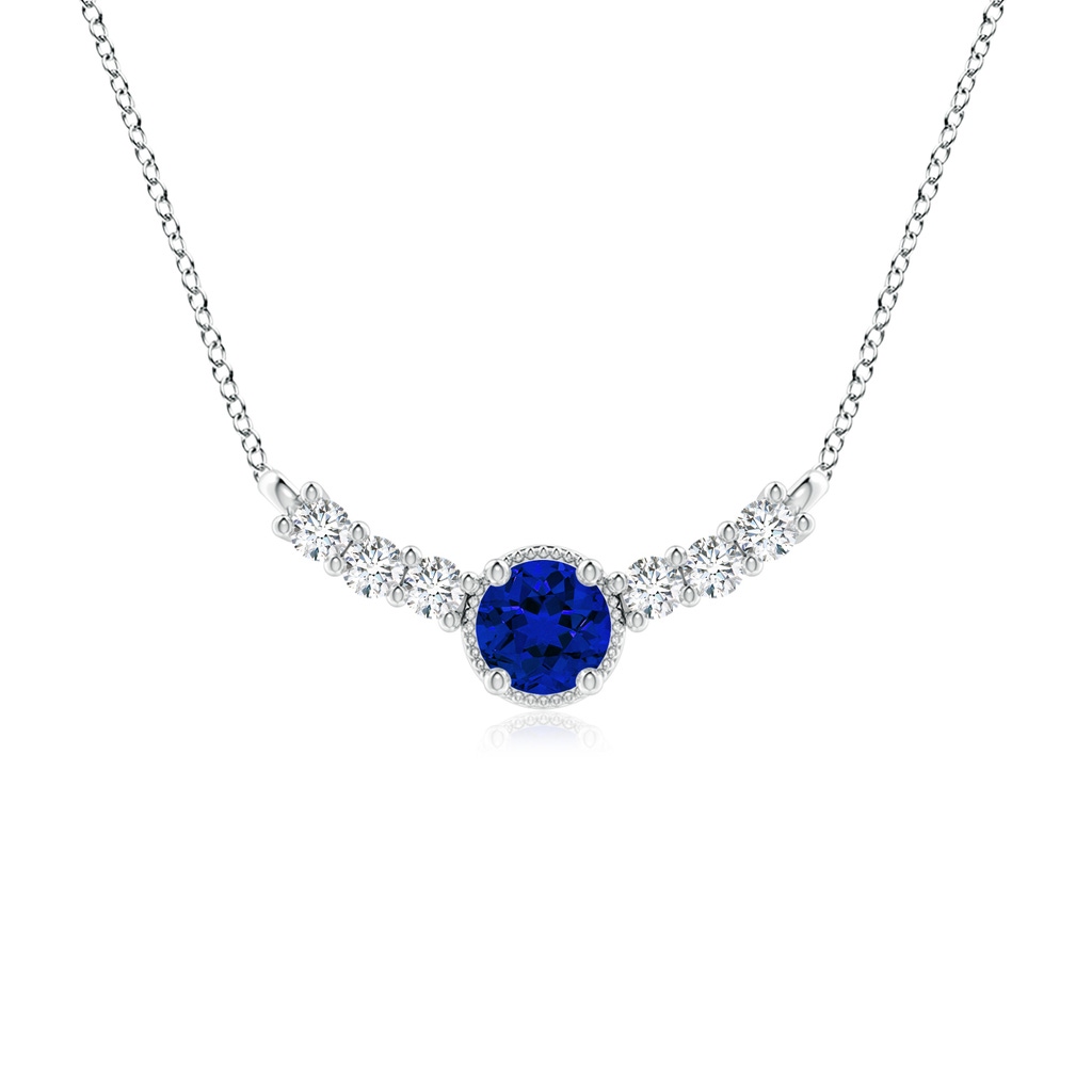 6mm Labgrown Lab-Grown Vintage Inspired Blue Sapphire and Lab Diamond Curved Bar Pendant in S999 Silver